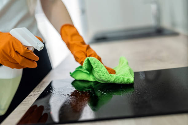 istock beautiful female hands in orange mittens wipe the kitchen surface 1441370038