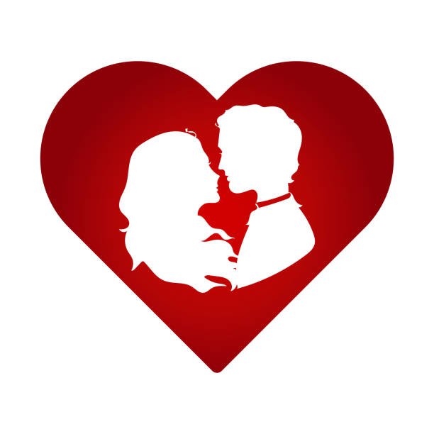 illustrations, cliparts, dessins animés et icônes de un couple amoureux sur fond de cœur rouge - love women little boys affectionate
