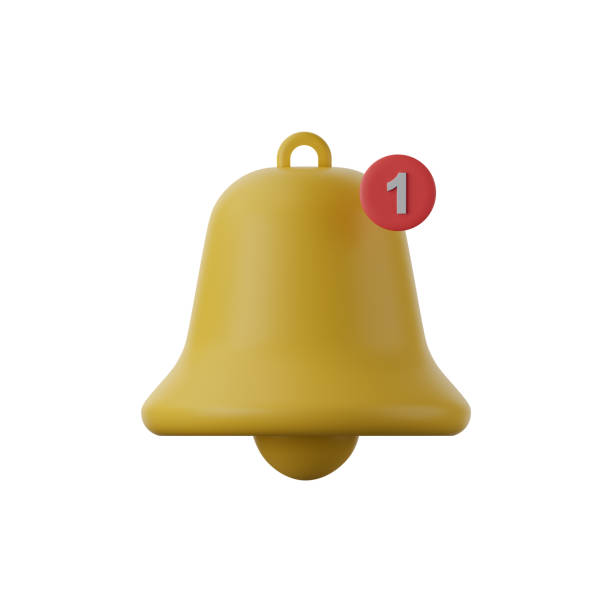 istock 3d notification bell icon isolated on white background. Yellow ringing bell with new notification for social media reminder. 1441373184