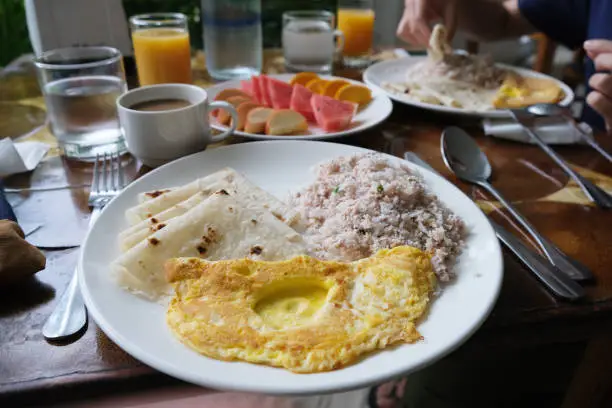 Photo of The hearty traditional maldivian breakfast Mas huni. It is a typical Maldivian breakfast, comprises tuna, onion, coconut, and chili.