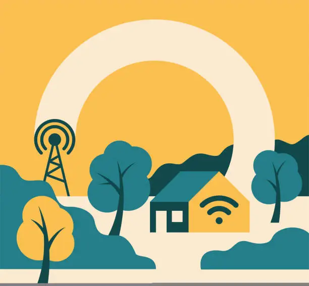 Vector illustration of Rural broadband - internet connection