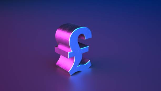 istock Large Pink-blue three-dimensional glitter Pound sign with metal coating on dark background 1441375619