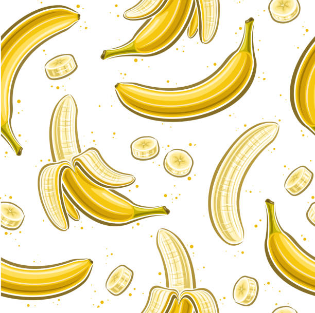 벡터 바나나 원활한 패턴 - banana peeled banana peel white background stock illustrations