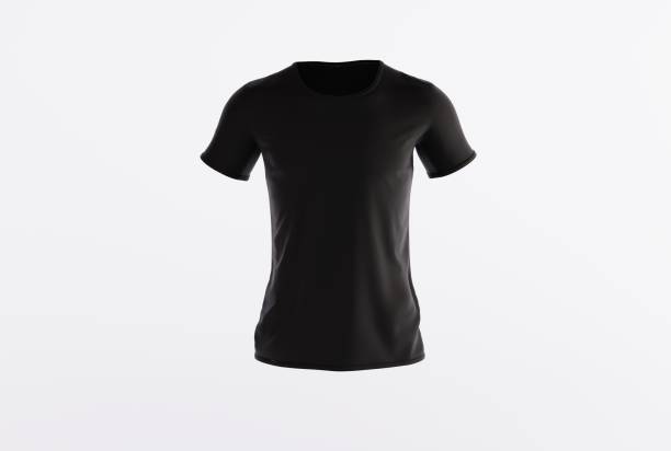 istock Black T Shirt Isolated on Bright White Background. 1441379217