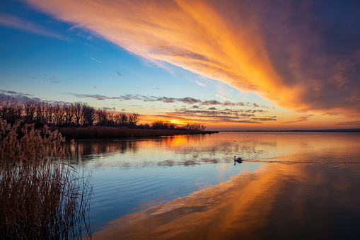 Beautiful sunset light over lake Balaton of Hungary