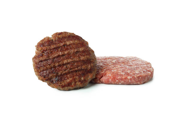 istock Tasty burger meat isolated on white background 1441380374