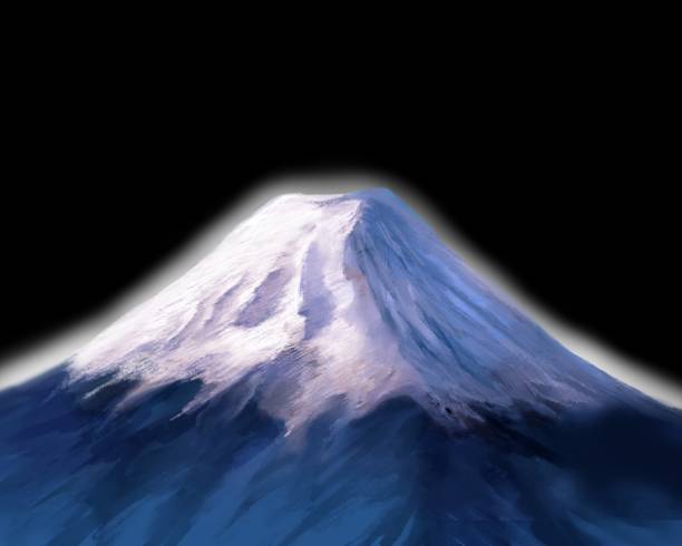 istock Simple beautiful Japanese Mt. Fuji landscape illustration with black background 1441382179