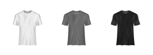 istock White, gray and black t-shirt mockup. Sport blank shirt template front view, men clothes for fashion 1441382531