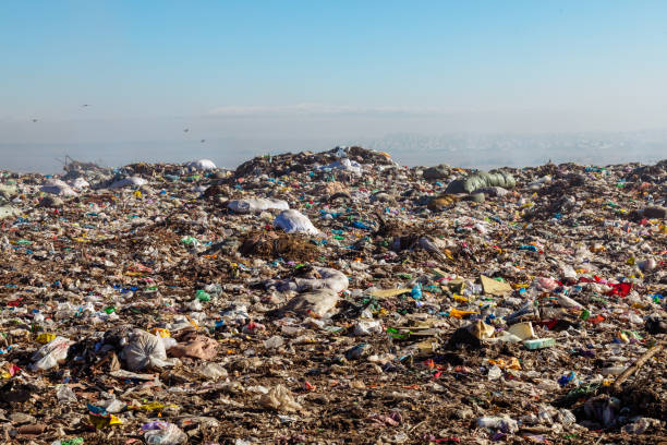 istock Burning trash piles in landfill 1441384377
