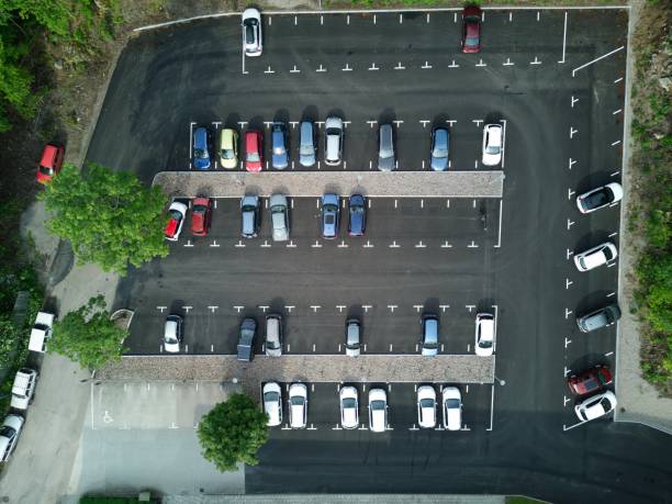 istock Aerial drone image of a parking spaces 1441384654
