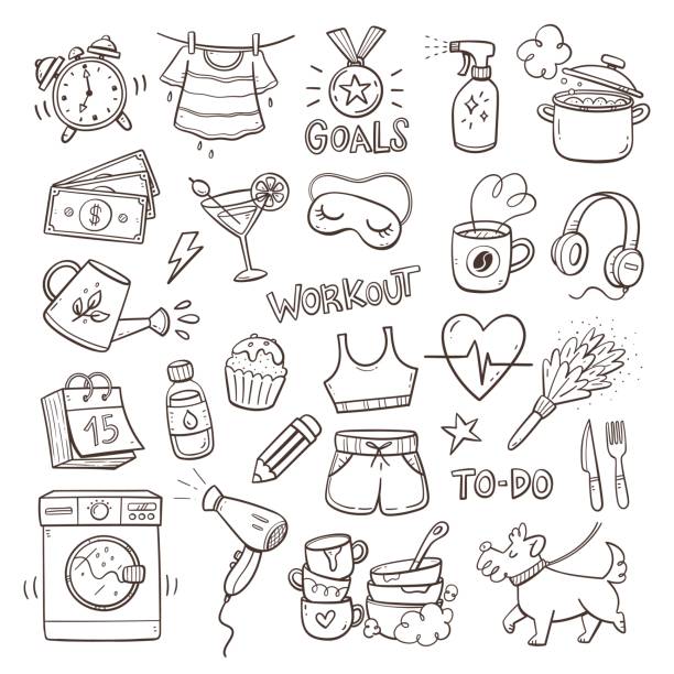 illustrations, cliparts, dessins animés et icônes de routines quotidiennes et rappels doodle cliparts - calendrier de lavent