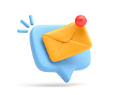 Chat bubble with envelope on white background