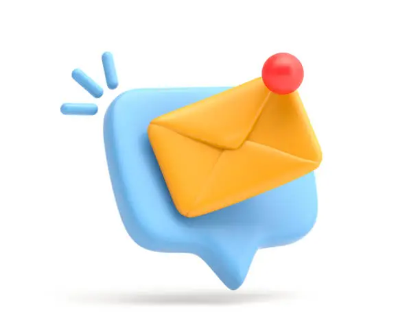 Photo of Chat bubble with envelope on white background