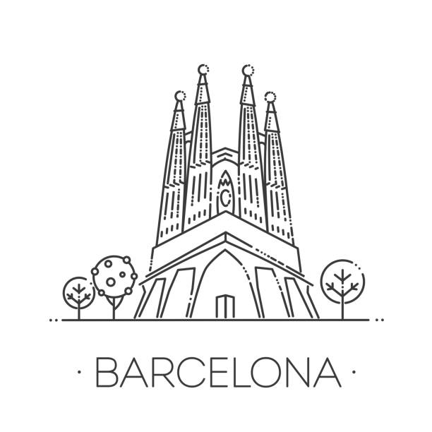 ilustraciones, imágenes clip art, dibujos animados e iconos de stock de catedral de la sagrada familia en barcelona, españa, icono vectorial - barcelona spain antonio gaudi sagrada familia