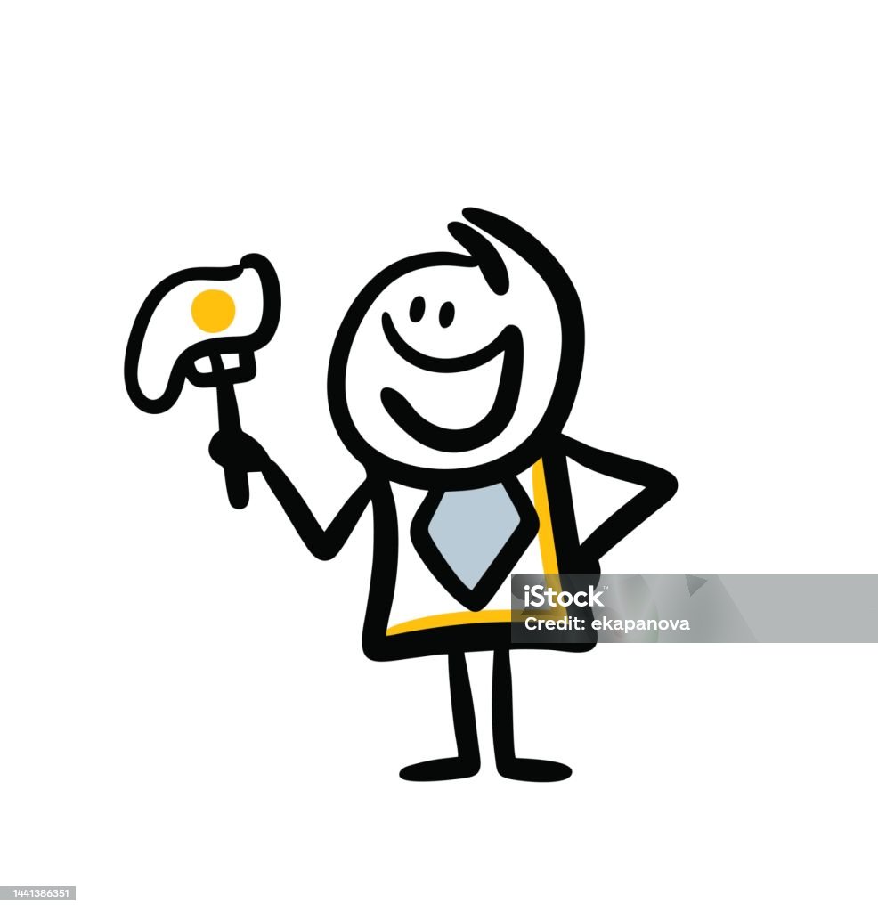 Hình Người Que Ăn Sáng Bắc Âu Với Khăn Ăn Cầm Trứng Chiên Trên Nĩa ...