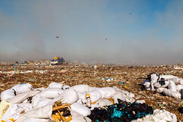 istock Burning trash piles in landfill 1441387601