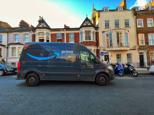 Amazon Prime delivery van on London city street stock photo