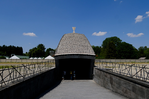 Exterior view of Jewish memorial at the Dachau Concentration Camp Memorial Site  in Germany on July 25, 2022.