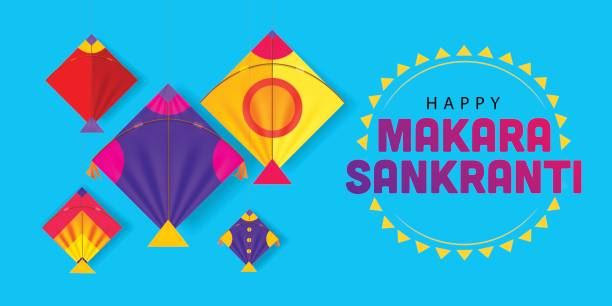 istock Happy makara sankrantii banner with festive kites hanging 1441393601