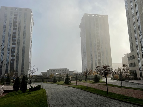 yard and fog in a high-rise building
