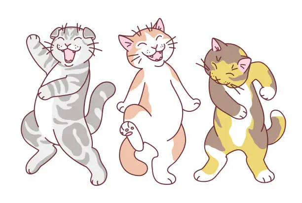 Vector illustration of Dancing three cats
