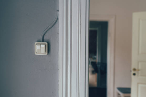 istock Vintage electric light switch on bedroom wall 1441398341