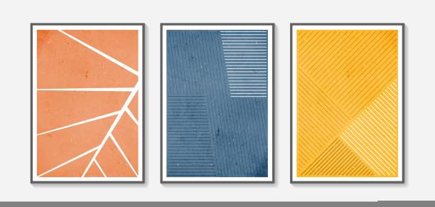 istock Collection of vector abstract wall art. Boho color organic shape. Artistic design for poster, print, cover, wallpaper, minimalistic and natural wall art. Vector illustration with grunge texture. 1441400233
