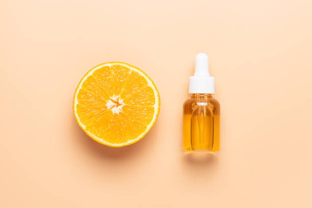 Cosmetic serum, orange vitamin C extract stock photo