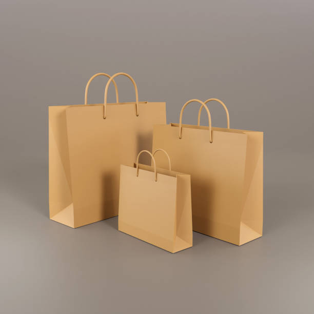 istock 3D rendering Brown paper gift bag, Paper shopping bag 1441403384