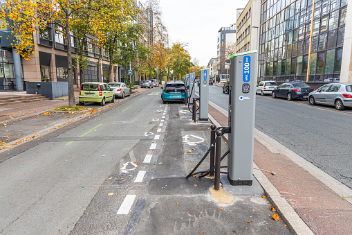Electric car charge station in a street of Issy les Moulineaux, France