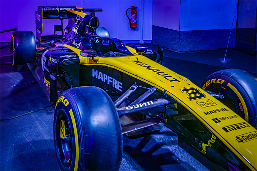 Paris, France - January 13, 2020: F1 renault sport car exhibited at autoshow, paris, france