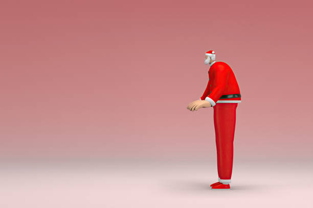 istock A man wearing Santa Claus costume. He is expression of hand when talking. 3d rendering of cartoon character in acting. 1441407963