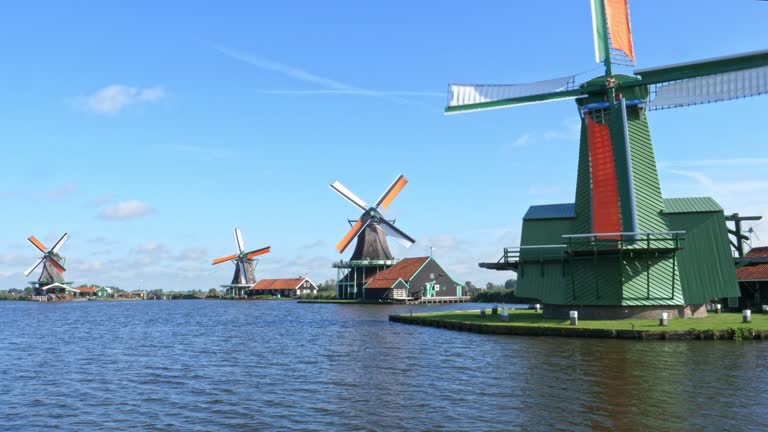 Windmills along a Canal