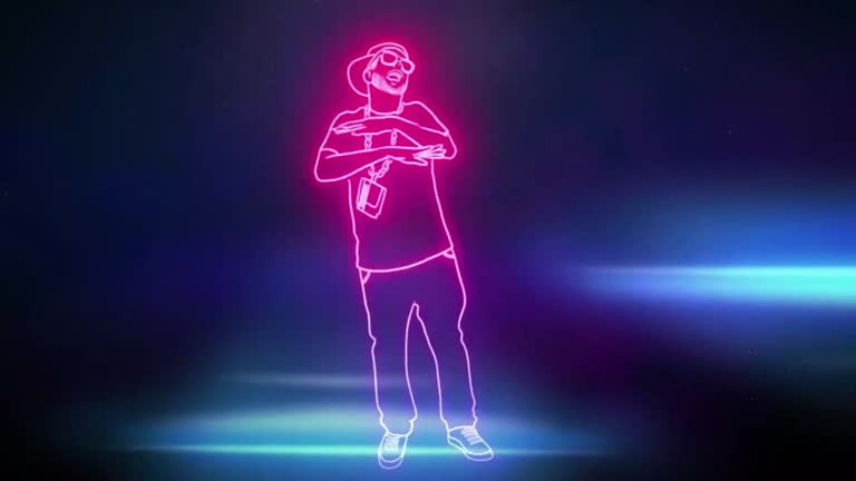 performs in futuristic metallic neon dance animations