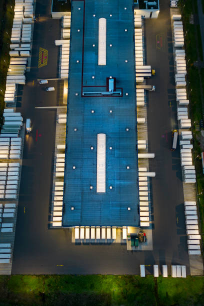 istock Industrial district at dusk - aerial view 1441412446