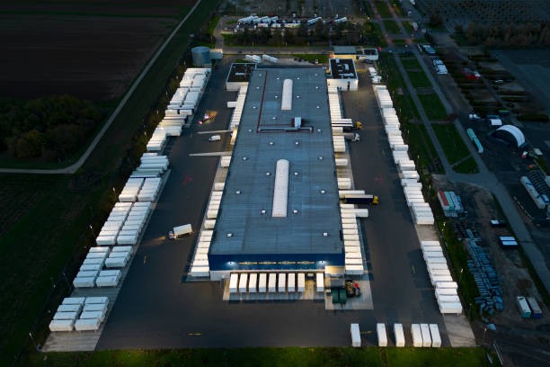 istock Industrial district at dusk - aerial view 1441412470