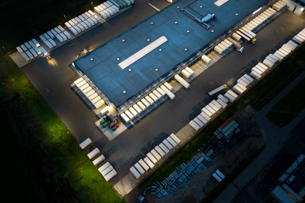 istock Industrial district at dusk - aerial view 1441412488