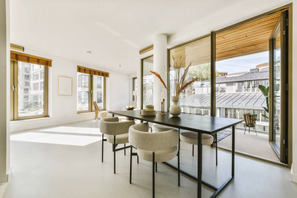istock The interior of a spacious dining area with modern chairs 1441412514