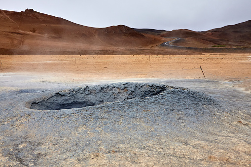 Boiling mud pool at Hverir Geothermal Area in North Iceland