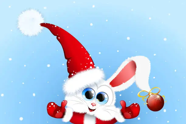 Vector illustration of Bunny in funny Santa costume