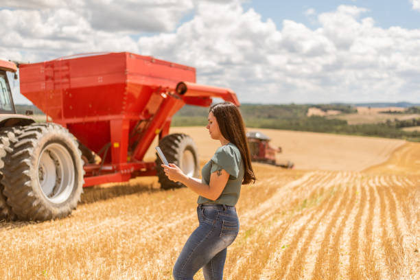 istock Agronomist woman using digital tablet in wheat field 1441414064