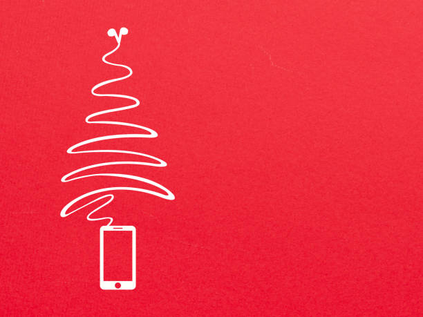 fil de téléphone portable et d’écouteur disposés comme le sapin de noël, conception vectorielle du nouvel an - christmas tree audio photos et images de collection