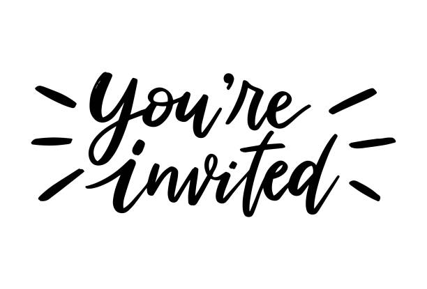 ilustrações de stock, clip art, desenhos animados e ícones de you're invited. hand drawn modern calligraphy phrase. - guest