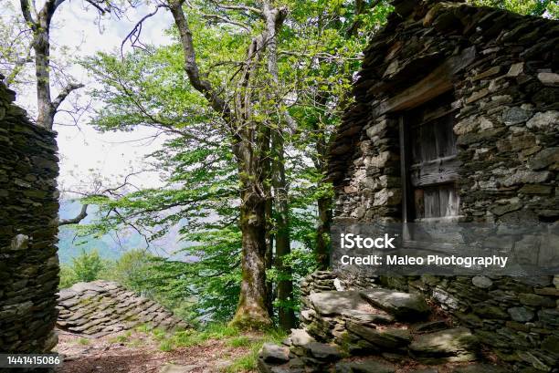Rustici Traditional Stone Houses In The Mountains At Lake Maggiore Piedmont Italy Stock Photo - Download Image Now