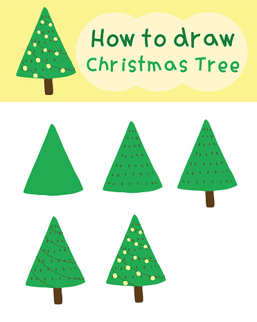 How To Draw And Paint Christmas Tree Cartoon Easy Drawing For Learning Play  Education Art Kids Stock Illustration - Download Image Now - iStock