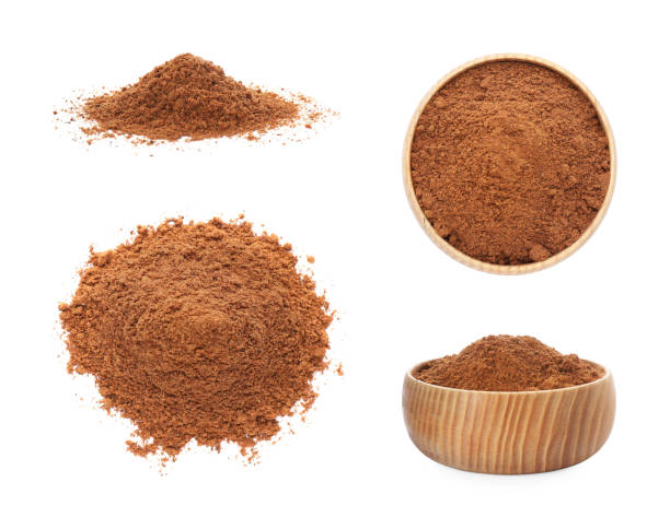 istock Set with nutmeg powder on white background 1441416122