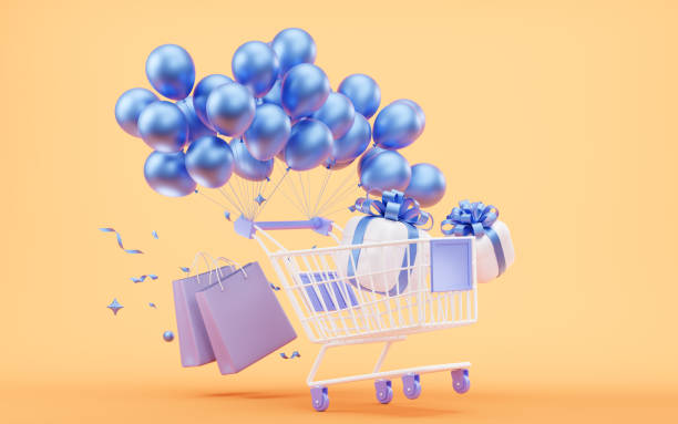 istock Shopping cart with gift boxes, 3d rendering. 1441418051