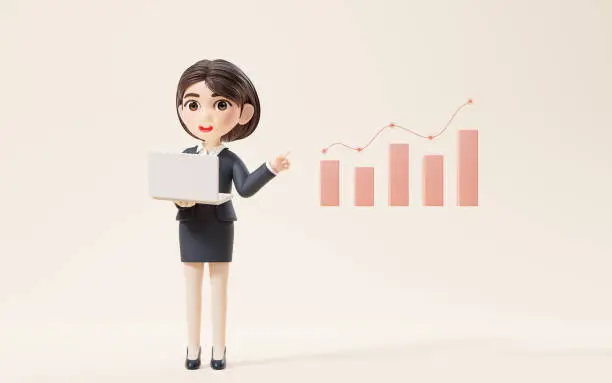 Photo of Business girl with investment and finance concept, 3d rendering.