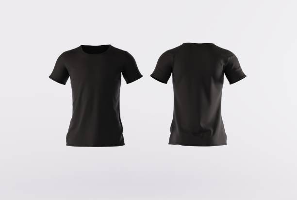 istock Black T Shirt Isolated on Bright White Background. 1441418465