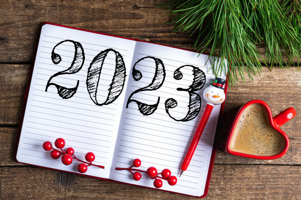 istock New year resolutions 2023 on desk. 2023 resolutions list with notebook, coffee cup, decorations on table. Goals, resolutions, plan, action concept. New Year 2023 background 1441419835